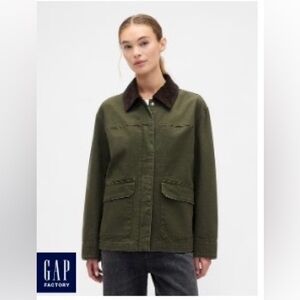 Ladies Sz L Gap Factory Relaxed Canvas Barn Jacket - Olive Green